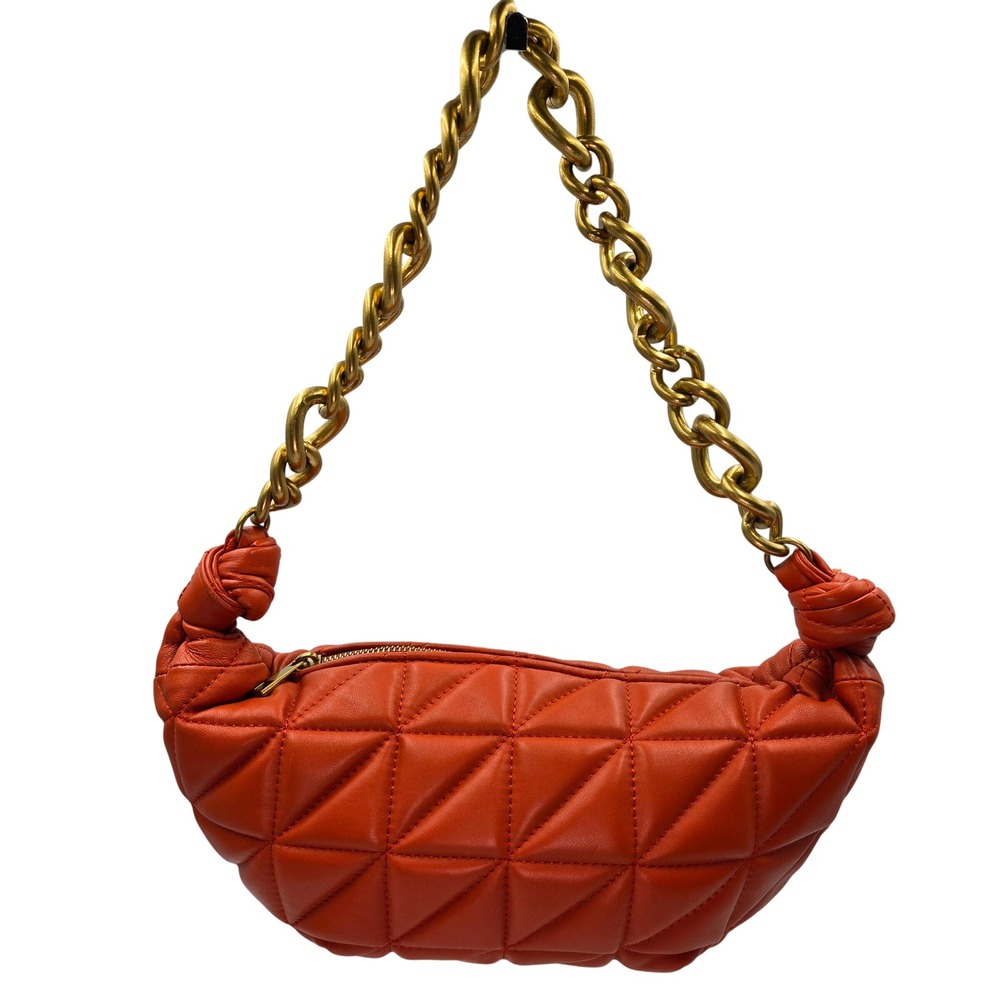 Zara Quilted Burnt Orange Shoulder Bag Gold Chunky Chain Hobo 6001/810/070